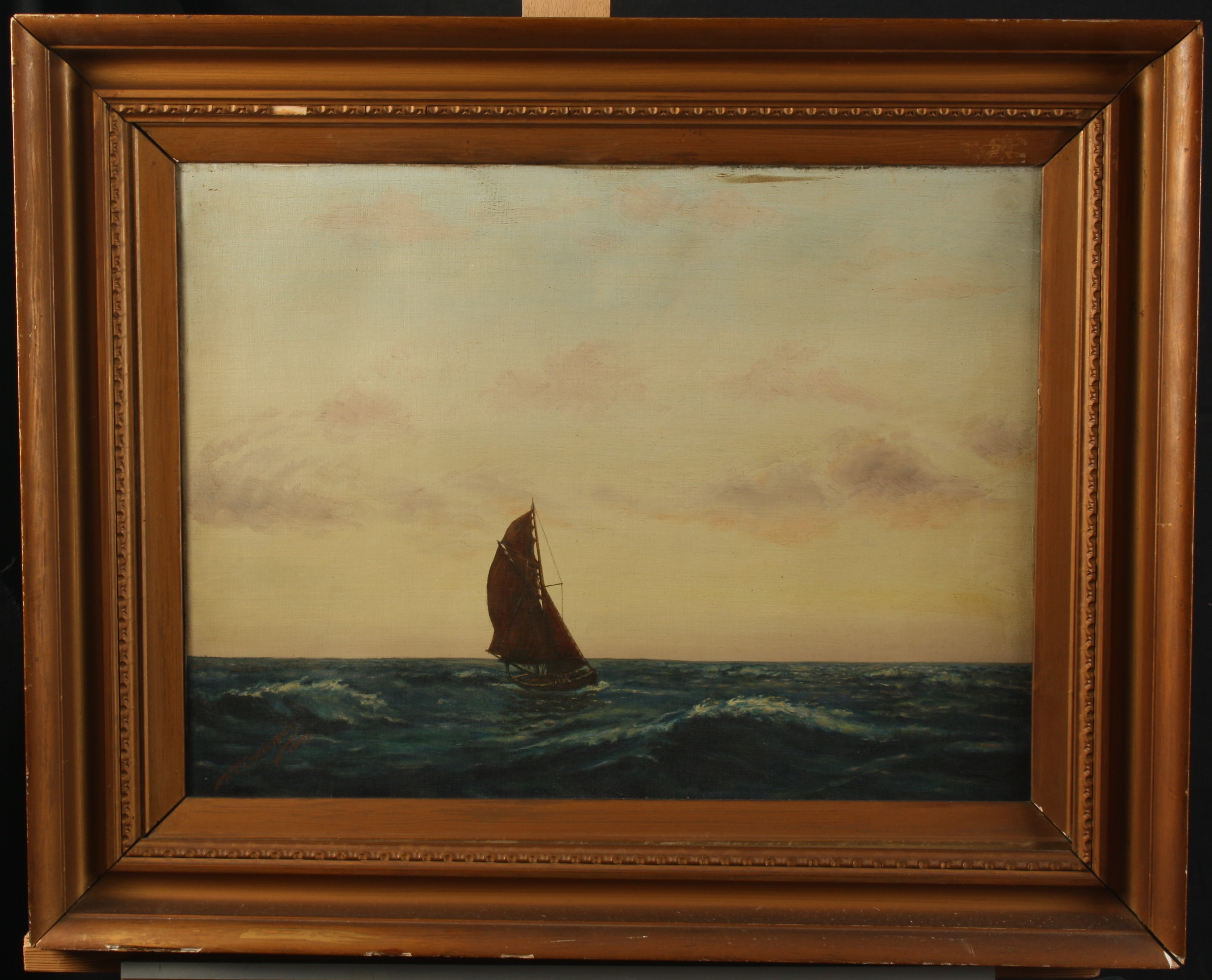 W B CUMBERPATCH A lone fishing lugger Oil on canvas Signed and dated 1907 38 x 51cm - Image 2 of 2