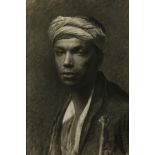 Arthur COMFORT (1864-1935) Portrait of a young turbaned Arab Charcoal Signed 51 x 33 cm