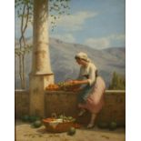 Niels Frederik SCHIØTTZ-JENSEN (1855-1941) Fruit Seller on a Terrace Oil on canvas Signed 49 x 38.