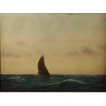 W B CUMBERPATCH A lone fishing lugger Oil on canvas Signed and dated 1907 38 x 51cm