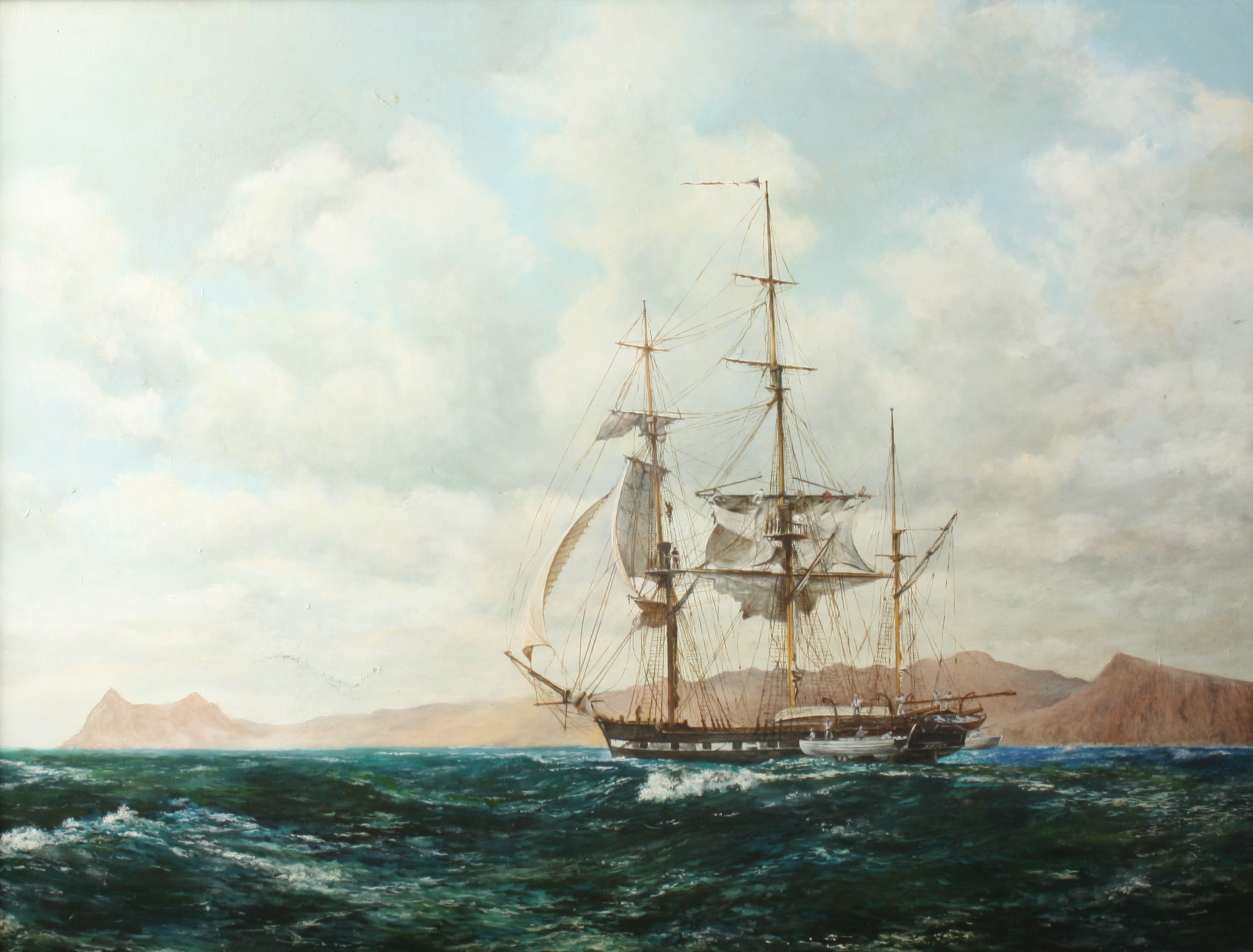 Follower of JOHN RUSSELL CHANCELLOR The Beagle in The Galapagos Oil on canvas 60 x 80cm