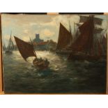 Franz MÜLLER-GOSSEN (1871-1946) Busy port Oil on canvas Signed 35 x 45cm