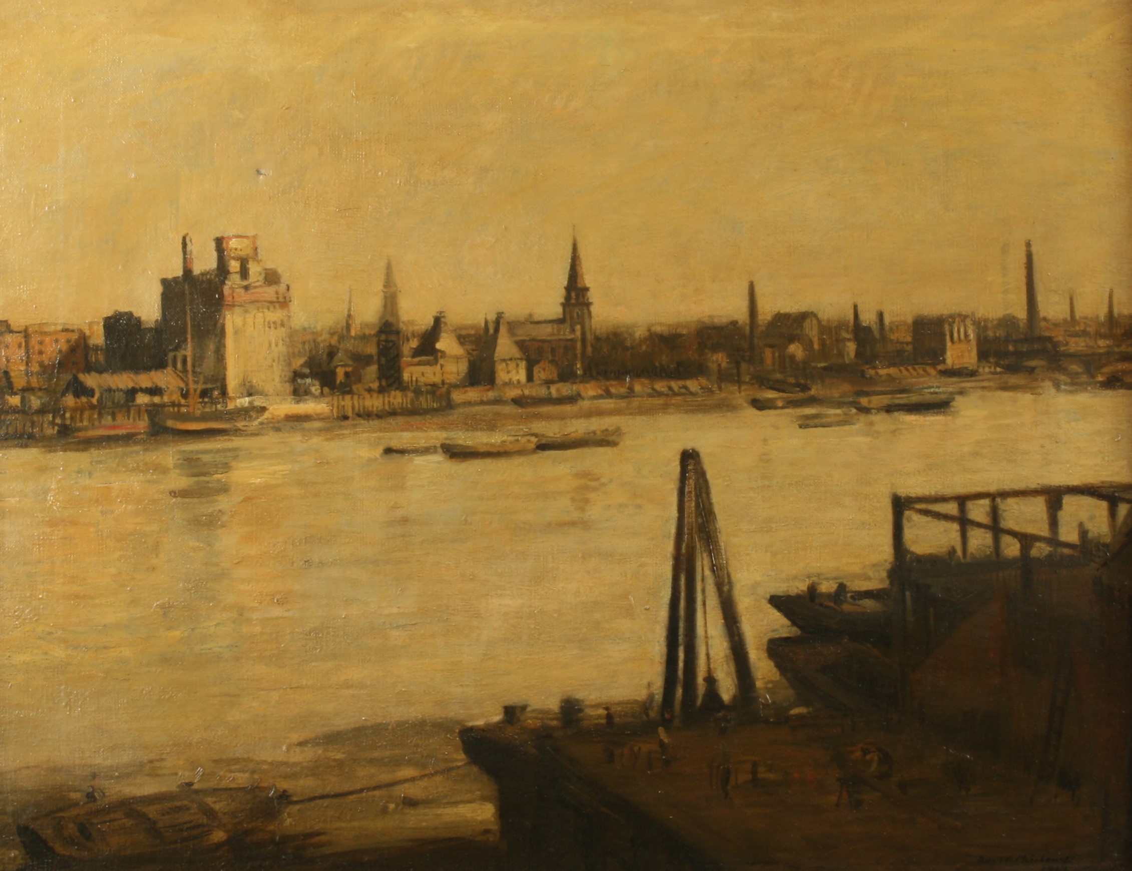 David Thomson MUIRHEAD (1867-1930) Battersea and St Mary's Church from Chelsea Oil on canvas