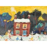 Simeon STAFFORD (1956) Fun in the Snow Oil on board Signed Inscribed to the back 30 x 40 cm