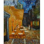 Follower of Van Gogh Cafe terrace at night Oil on board Indistinctly signed 60 x 50 cm Together