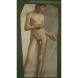 Attributed to Henry Scott TUKE Naked Youth holding a fishing line Oil on canvas fragment 77 x 39cm