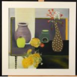 Rachel JEFFERY Still life with small lime green pot Oil on canvas Signed Inscribed to the back 55