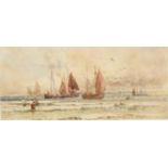 Arthur WHITE (1865-1953) Fishing boats off coast Watercolour 16 x 35.