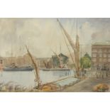 Pat TUCKER St Katherine's Dock Watercolour Signed and dated 1980 34 x 50.