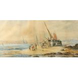 A M COOK Beached fishing boat Watercolour Signed and dated 1846 22 x 44 cm