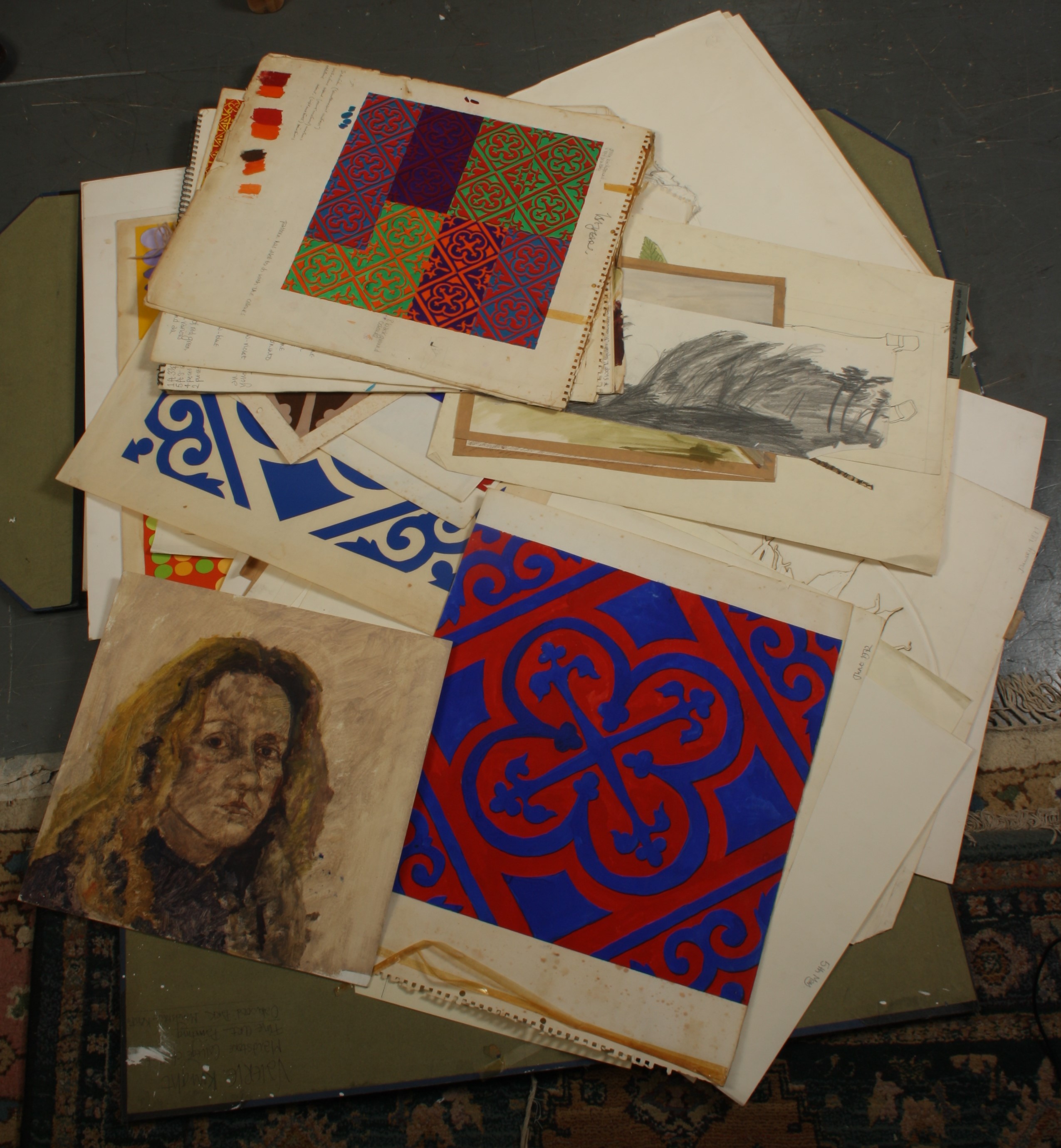 Valerie WILSON nee Knight (1950-2004) Art school tile designs and other art school works in a