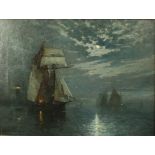 Alfred I DE BREANSKI (1852-1928) Moonlight, leaving the harbour Oil on canvas Signed,