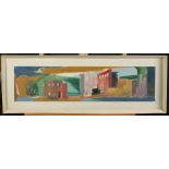 E HUNTER Mediterranean houses with cypress trees Gouache Signed 27.5 x 19.
