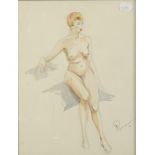 Female nude Watercolour Indistinct signature 30 x 23 cm