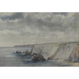 W M BROOMFIELD Coastline Watercolour Signed 23 x 34 cm
