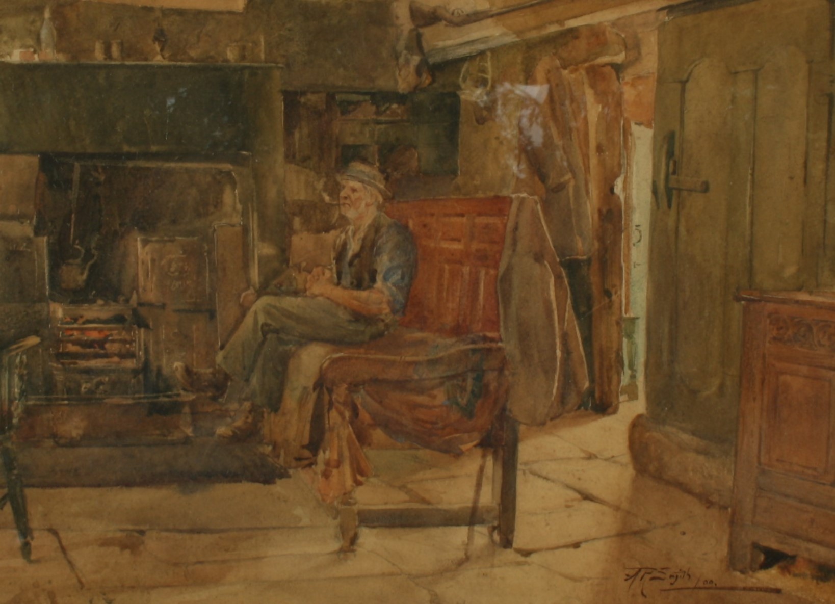 Arthur Reginald SMITH (1871-1934) Cottage interior Watercolour Signed and dated 1900 28 x 39cm