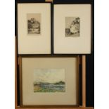 William MELDRUM Fisherman on a riverbank Watercolour Signed Together with two signed etchings