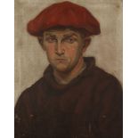 Christina VYVYAN Portrait of man wearing red beret Oil on canvas Signed on the back 50 x 40 cm