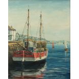 Geoff SHAW (1892-1970) Customs House Quay Falmouth Oil on canvas board Signed Inscribed to the