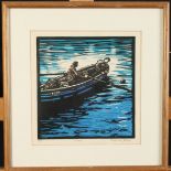 Richard Lee STEVENSON Crabbers Lino cut Signed and inscribed together with six other Cornish