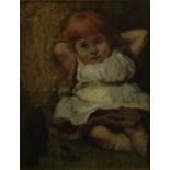 Child with Kitten Victorian oil on board 24 x 19 cm