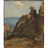 William Kay BLACKLOCK (1872-1924) Girl sitting on cliff Oil on canvas board Signed 35.5 x 29.