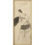 Attributed to Paul César HELLEU (1859-1927) A fashionable lady Ink drawing 20 x 8cm