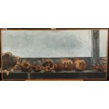 Valerie WILSON nee Knight (1950-2004) Pomegranates on a window sill Oil on canvas Signed to the