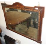 A Victorian walnut parquetry inlaid overmantel mirror, 71 x 102cm.