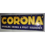 'Corona Sparkling Drinks & Fruit Squashes', enamel advertising sign, 25.3 x 76.3cm.