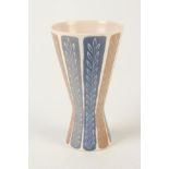 A Poole pottery vase, circa 1950s, with vertical polychrome stripes, decorated with stylised leaves,