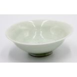 A Bernard Leach celadon glazed porcelain bowl, with incised sea holly decoration, diameter 15.