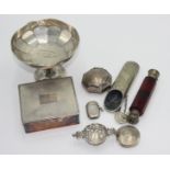 An eastern box, a vesta case, a double ended perfume bottle and other items including EPNS.