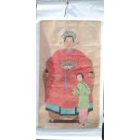 A large Chinese ancestor portrait scroll on silk,