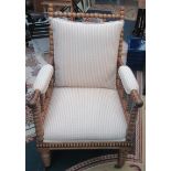 A Victorian mahogany bobbin turned library armchair, with a padded seat, height 96cm, width 61cm,