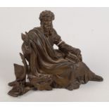 A cast metal figure of a classical scholar, height 21cm, width 26cm, depth 11cm.