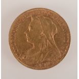 A Queen Victoria old head sovereign, 1899.