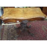 A Victorian walnut veneered serpentine card table,