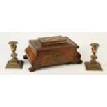 A Regency rosewood brass inlaid sewing box, height 17.5cm, width 38.5cm, depth 21.