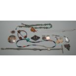 A silver, turquoise, lapis and coral bead necklace together with other silver jewellery etc.