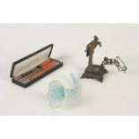 A cased Christian Rillmoller, Hamburg writing set, cased, a glass trumpet vase,