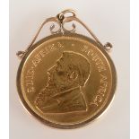 A Krugerrand 1974 loose pendant mount, 38.5g.