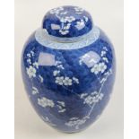 A large Chinese porcelain prunus pattern ginger jar, 19th century, height 34cm, width 25cm.