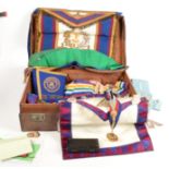 A collection of Masonic regalia, aprons, jewels etc.