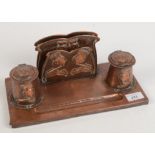 A Hayle copper inkstand, height 12cm, width 31cm.