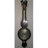 A George III mahogany banjo wall barometer, with shell and patera inlay, height 95cm, width 26cm.