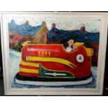An oil on board by Simeon Stafford, 'Me and My Girl Bumper Car', signed to reverse and dated 09.11.