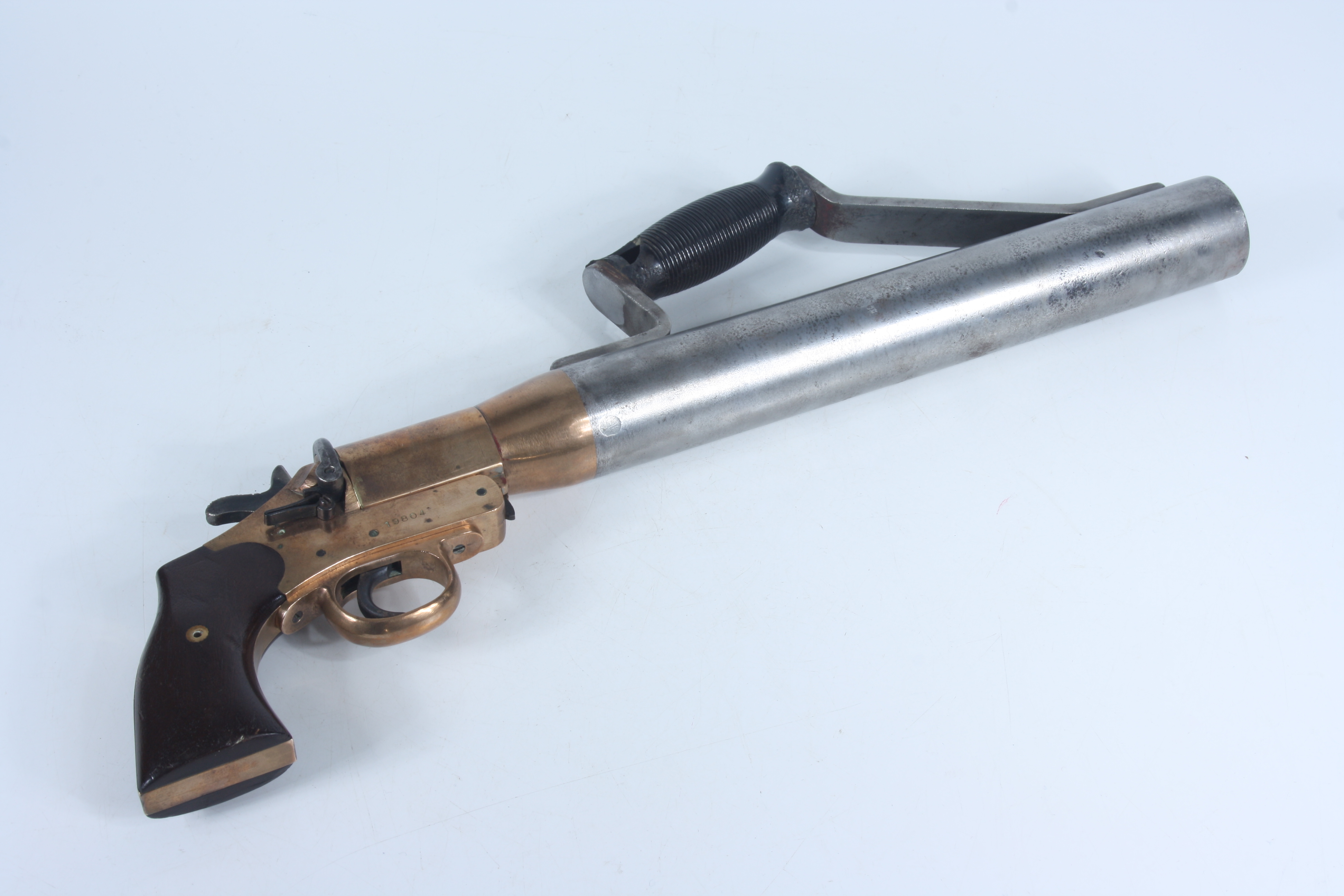 An early 20th century Schermuly Line-Throwing pistol numbered 19804, with 30mm bore and 16" barrel.