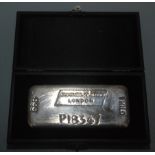 A 1 kilo pure silver ingot by Engelhard London, boxed.