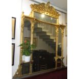 An impressive gilt overmantle mirror, with bevelled plates, 186 x 162cm.